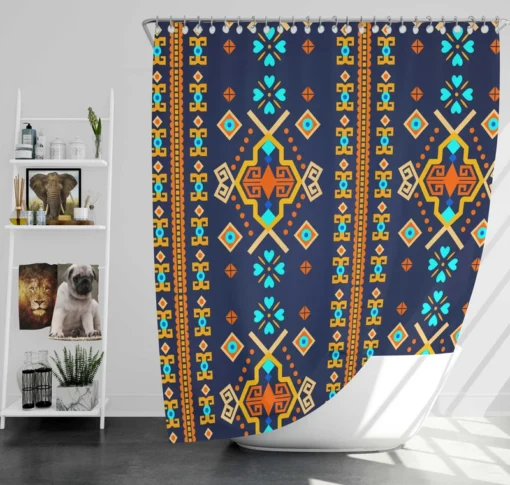 Colorful Ethnic Blue Pattern Shower Curtain