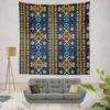 Colorful Ethnic Blue Pattern Wall Tapestry