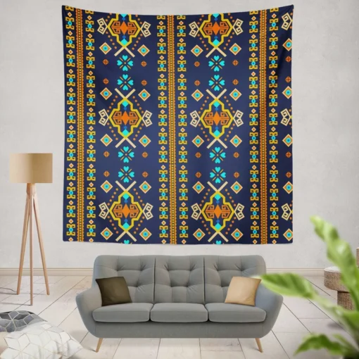 Colorful Ethnic Blue Pattern Wall Tapestry