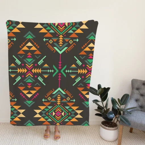 Colorful Ethnic Geometric Pattern Fleece Blanket