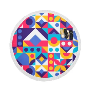 Colorful Flat Mosaic Background Round Beach Towel