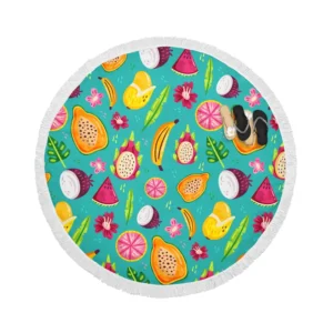 Colorful Fruity Pattern Background Round Beach Towel