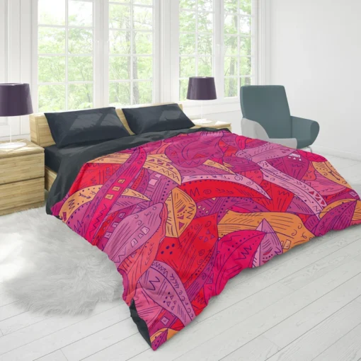 Colorful Geometric Leaves Nature Duvet Cover 1