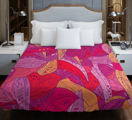 Colorful Geometric Leaves Nature Duvet Cover