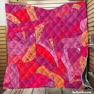 Colorful Geometric Leaves Nature Quilt Blanket