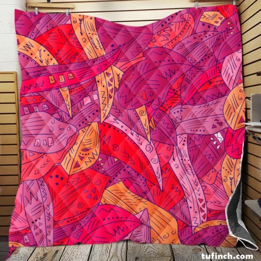 Colorful Geometric Leaves Nature Quilt Blanket