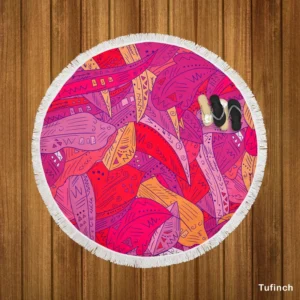 Colorful Geometric Leaves Nature Round Beach Towel