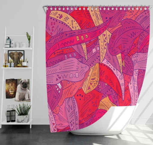 Colorful Geometric Leaves Nature Shower Curtain