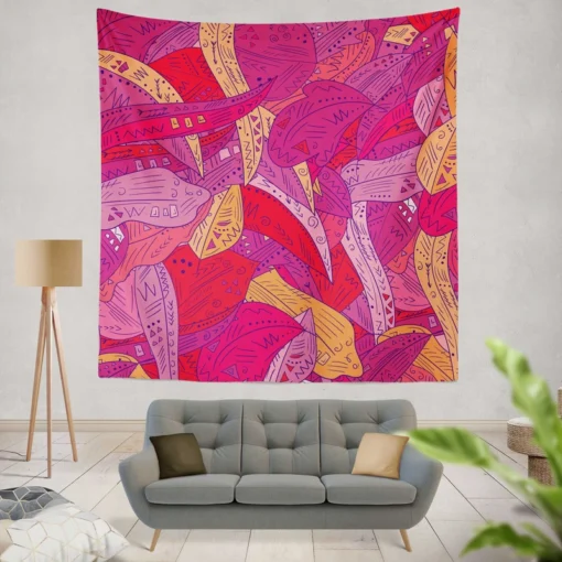 Colorful Geometric Leaves Nature Wall Tapestry