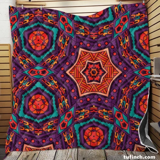 Colorful Geometrical Ethnic Design Quilt Blanket