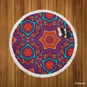 Colorful Geometrical Ethnic Design Round Beach Towel