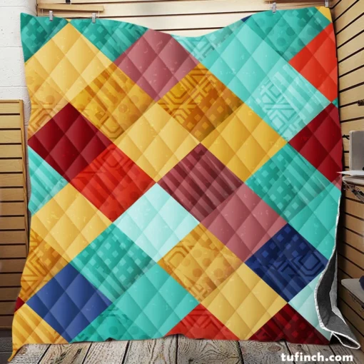 Colorful Geometrics Patchwork Pattern Quilt Blanket