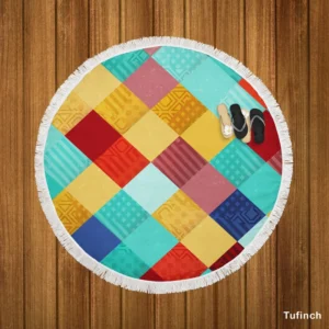 Colorful Geometrics Patchwork Pattern Round Beach Towel