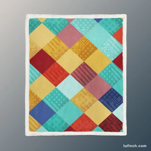 Colorful Geometrics Patchwork Pattern Sherpa Fleece Blanket 1