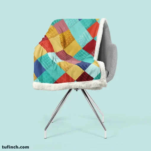 Colorful Geometrics Patchwork Pattern Sherpa Fleece Blanket 2