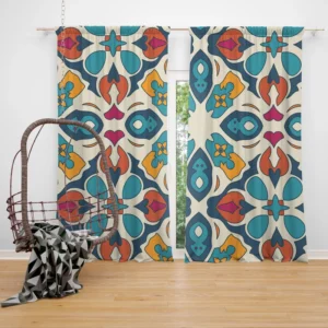 Colorful Hand Drawn Persian Carpet Pattern Design Curtain