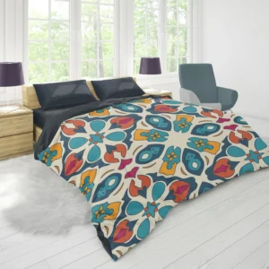 Colorful Hand Drawn Persian Carpet Pattern Design Duvet Cover 1