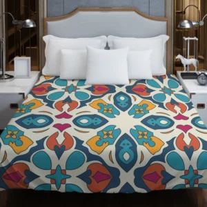 Colorful Hand Drawn Persian Carpet Pattern Design Duvet Cover