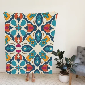 Colorful Hand Drawn Persian Carpet Pattern Design Fleece Blanket