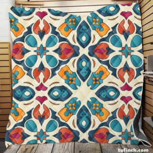 Colorful Hand Drawn Persian Carpet Pattern Design Quilt Blanket