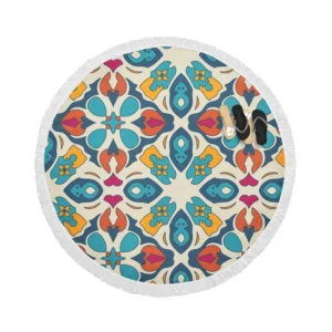 Colorful Hand Drawn Persian Carpet Pattern Design Round Beach Towel