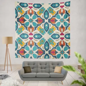 Colorful Hand Drawn Persian Carpet Pattern Design Wall Tapestry