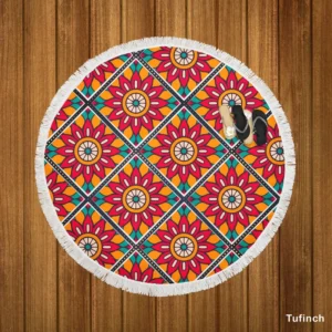 Colorful Mandala Pattern Round Beach Towel