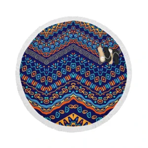 Colorful Pattern with Ethnic Elements Round Beach Towel