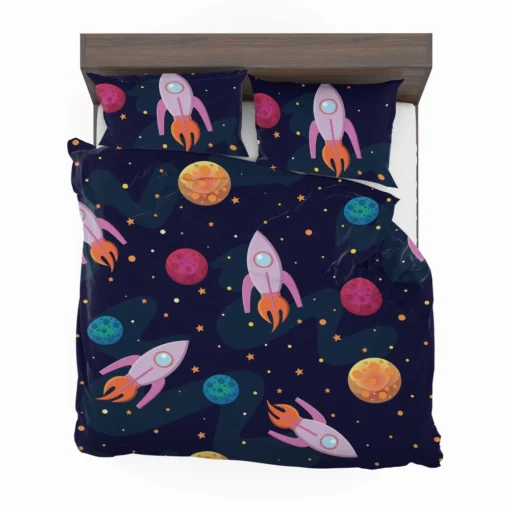 Colorful Planets Rocket Space Design Bedding Set 2