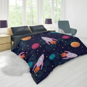 Colorful Planets Rocket Space Design Duvet Cover 1