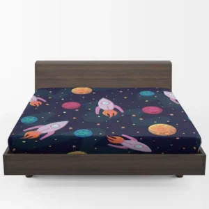 Colorful Planets Rocket Space Design Fitted Sheet 1