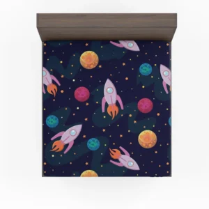 Colorful Planets Rocket Space Design Fitted Sheet