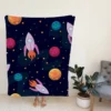 Colorful Planets Rocket Space Design Fleece Blanket