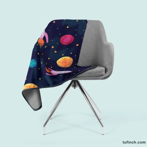 Colorful Planets Rocket Space Design Fleece Blanket 2