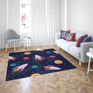 Colorful Planets Rocket Space Design Rug 2