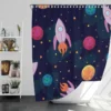 Colorful Planets Rocket Space Design Shower Curtain