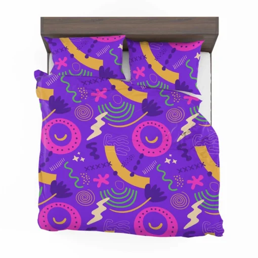 Colorful Purple Background Doodle Pattern Bedding Set 1