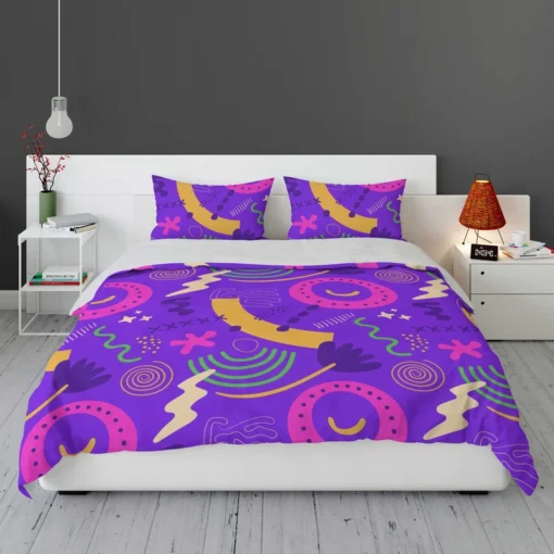 Colorful Purple Background Doodle Pattern Bedding Set 2