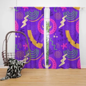 Colorful Purple Background Doodle Pattern Curtain