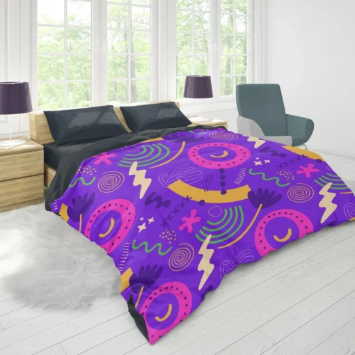 Colorful Purple Background Doodle Pattern Duvet Cover 1