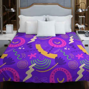 Colorful Purple Background Doodle Pattern Duvet Cover