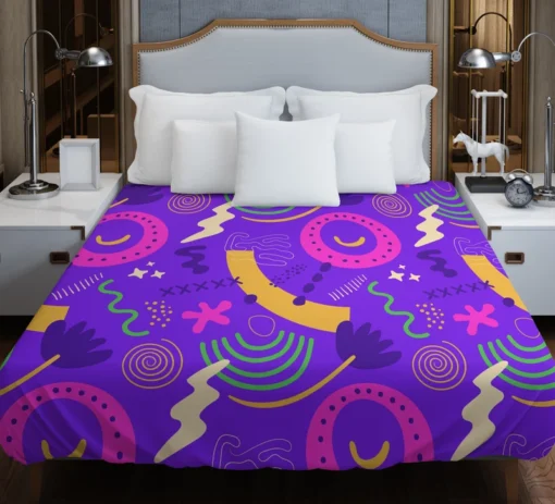 Colorful Purple Background Doodle Pattern Duvet Cover