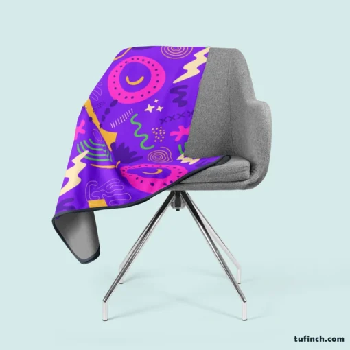 Colorful Purple Background Doodle Pattern Fleece Blanket 2