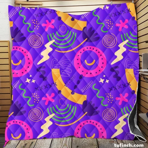 Colorful Purple Background Doodle Pattern Quilt Blanket