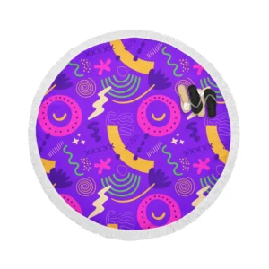 Colorful Purple Background Doodle Pattern Round Beach Towel