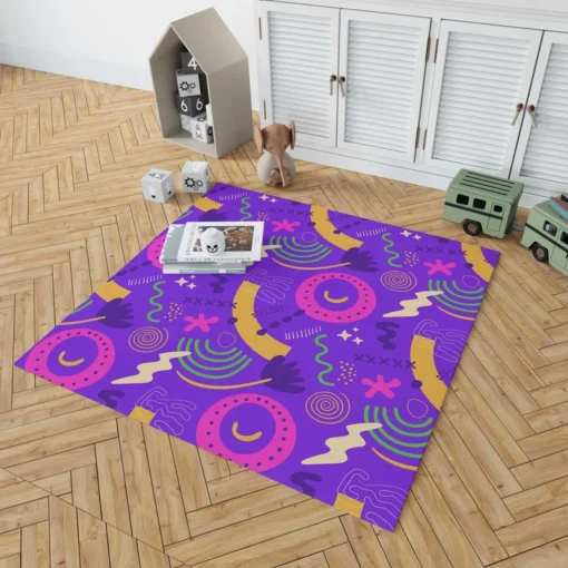 Colorful Purple Background Doodle Pattern Rug 1