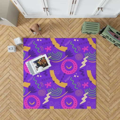 Colorful Purple Background Doodle Pattern Rug