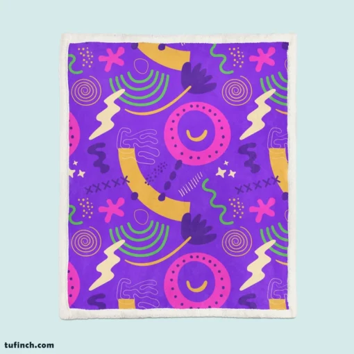 Colorful Purple Background Doodle Pattern Sherpa Fleece Blanket 1