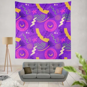 Colorful Purple Background Doodle Pattern Wall Tapestry