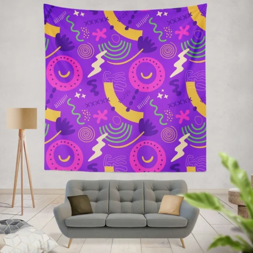 Colorful Purple Background Doodle Pattern Wall Tapestry